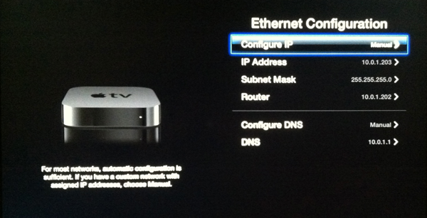 Apple TV Network Config